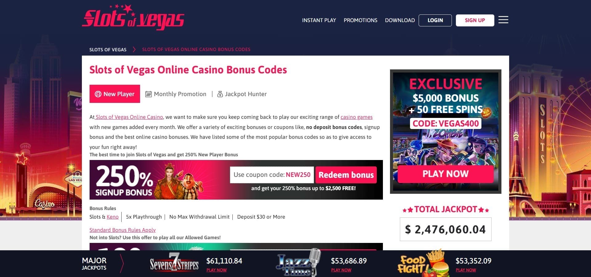 Bonuses Slots of Vegas Casino