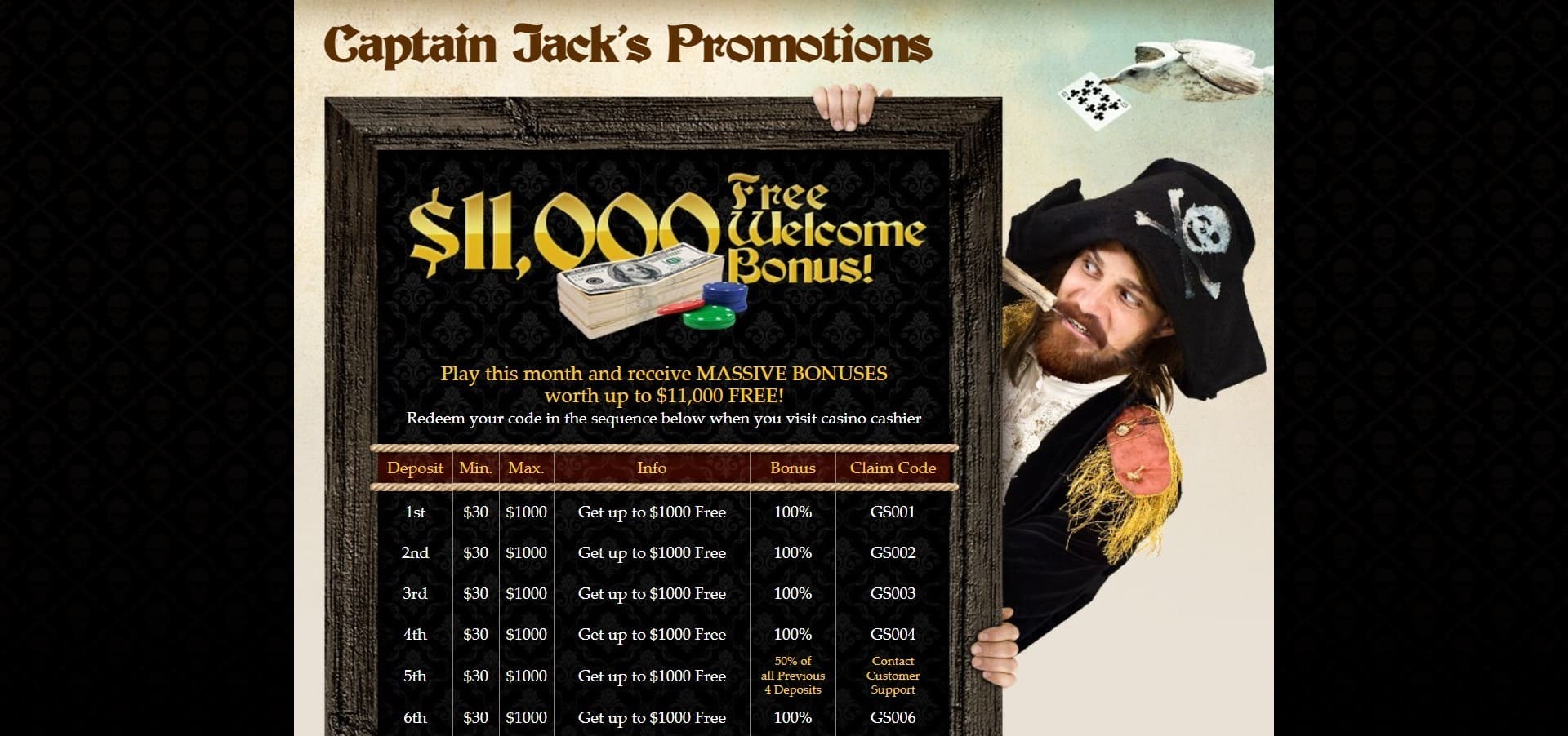 Bonuses Captain Jack Casino