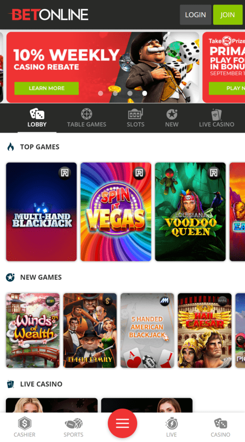 BetOnline Casino mobile application