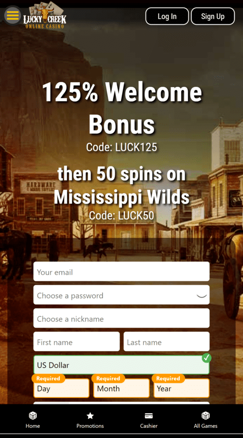 Lucky Creek Casino mobile application