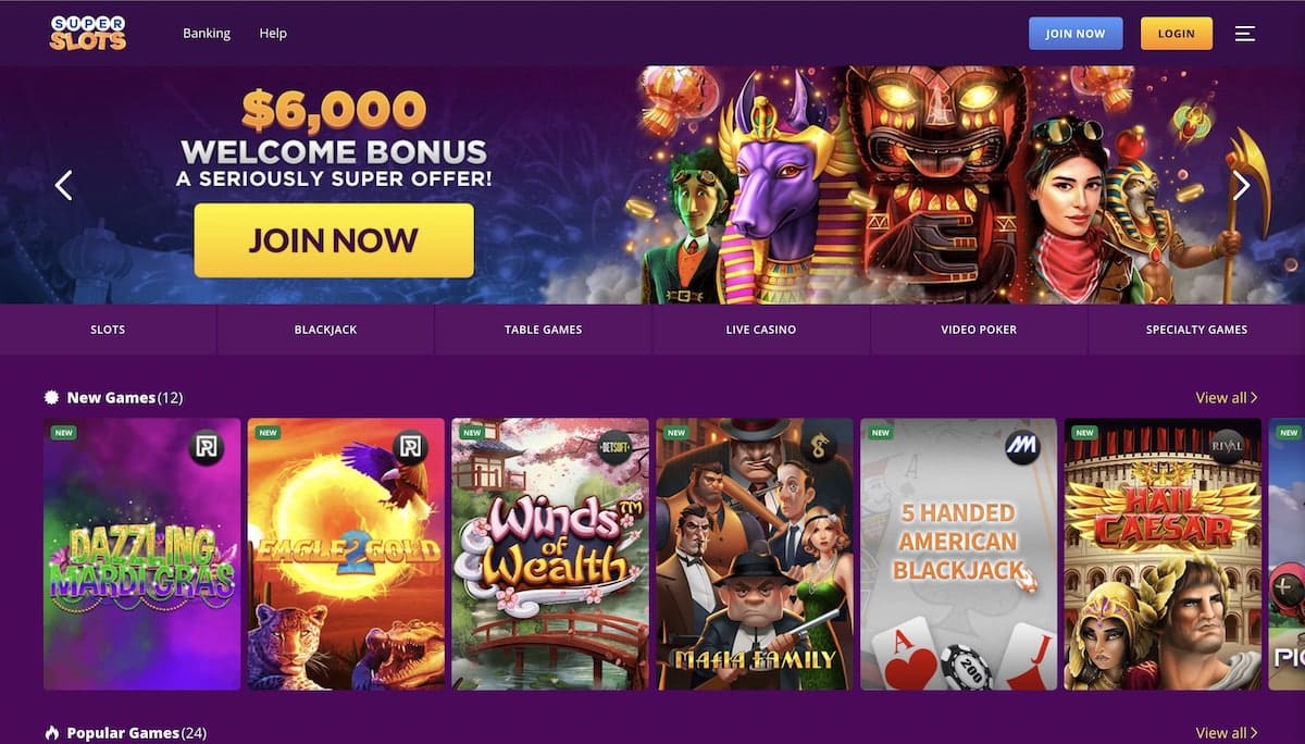 Official website of the Super Slots Casino